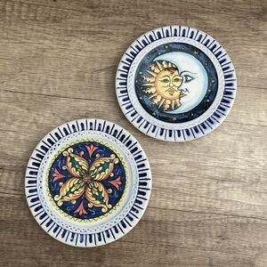 Vintage Mini Display Plates Italy Sun Moon Celestial Deruta Medallion - Set of 2